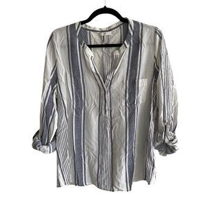 JOIE Silk Striped Popover Blouse Blue White L